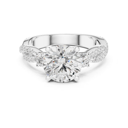 Round Lab Grown Diamond Side-Stone Engagement Ring