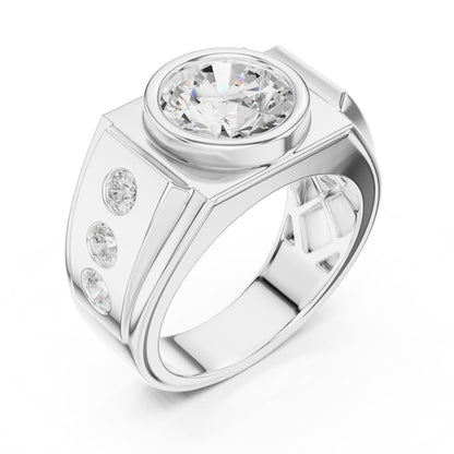 Men's Round Lab Grown Diamond Side-Stone Ring