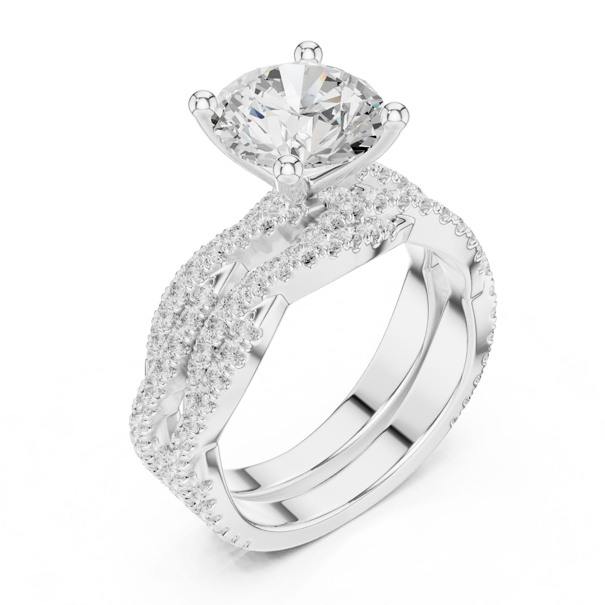 Round Lab Grown Diamond Side-Stone Engagement Ring