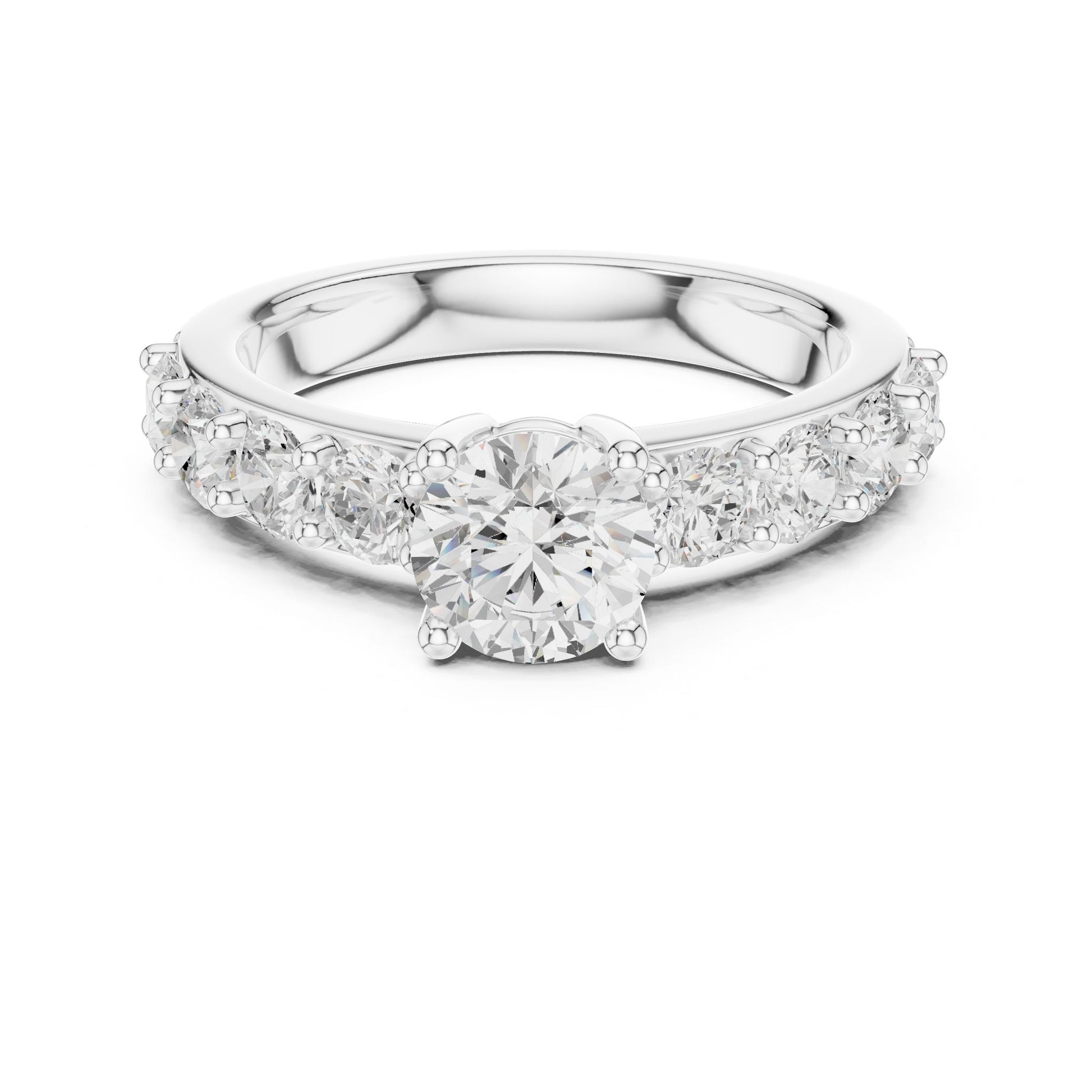 Round Lab Grown Diamond Side-Stone Engagement Ring