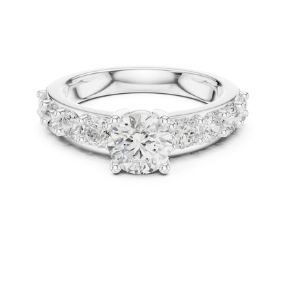 Round Lab Grown Diamond Side-Stone Engagement Ring