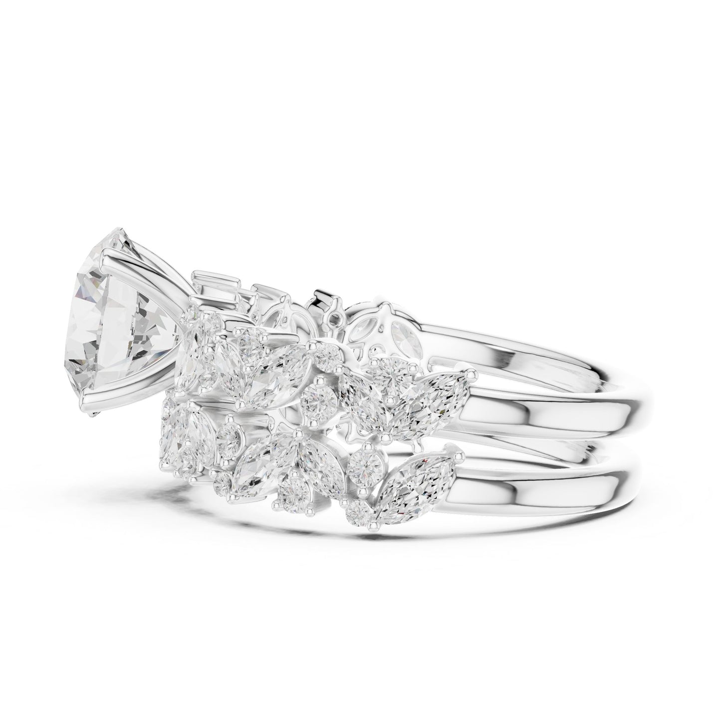 Round Lab Grown Diamond Side-Stone Engagement Ring