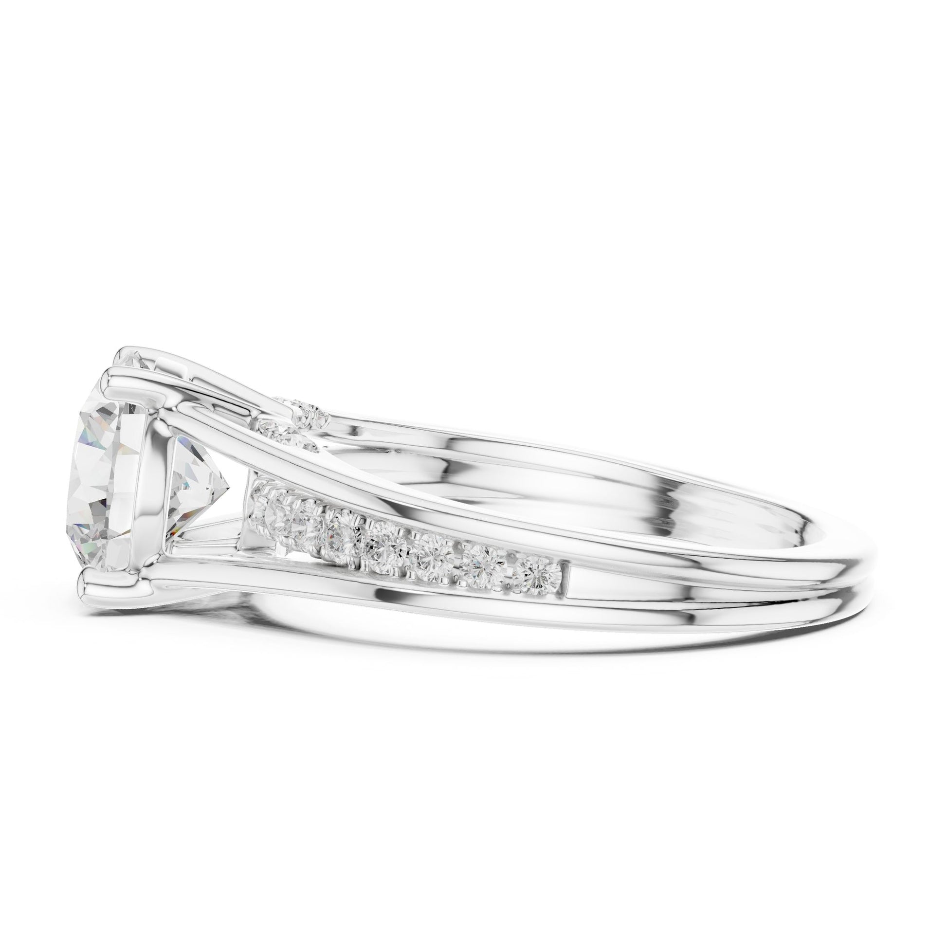Round Lab Grown Diamond Side-Stone Engagement Ring