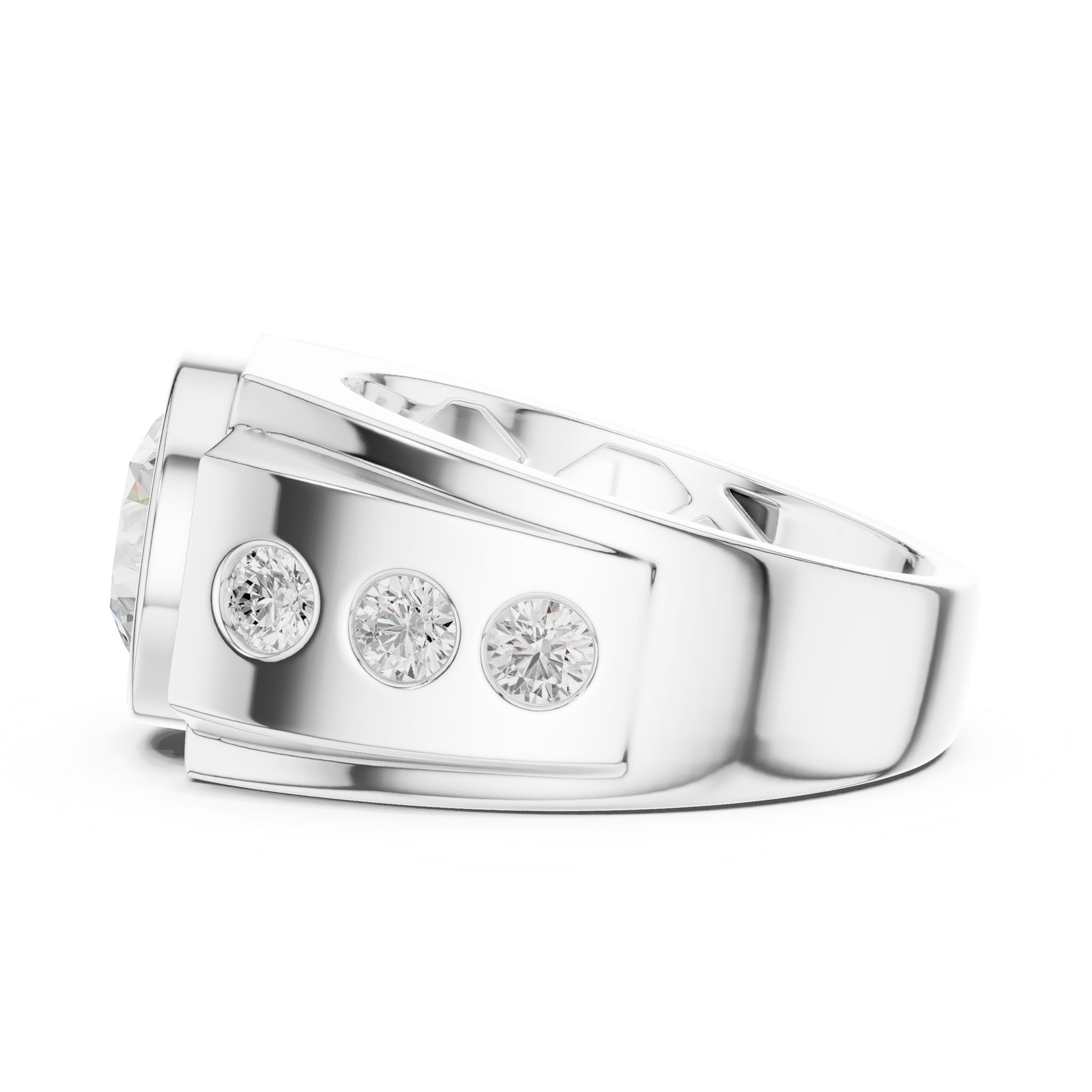 Men's Round Lab Grown Diamond Side-Stone Ring