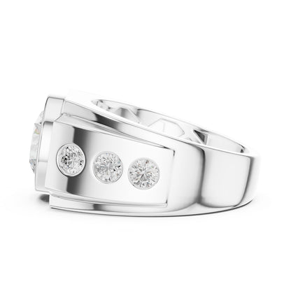 Men's Round Lab Grown Diamond Side-Stone Ring