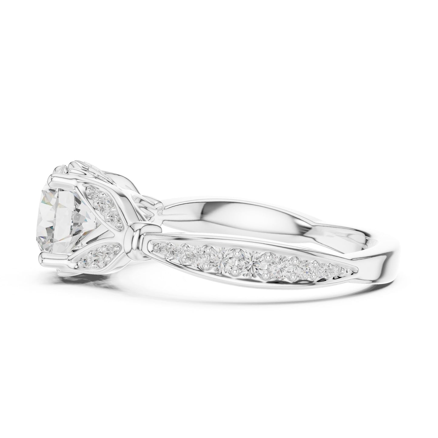 Round Lab Grown Diamond Side-Stone Engagement Ring