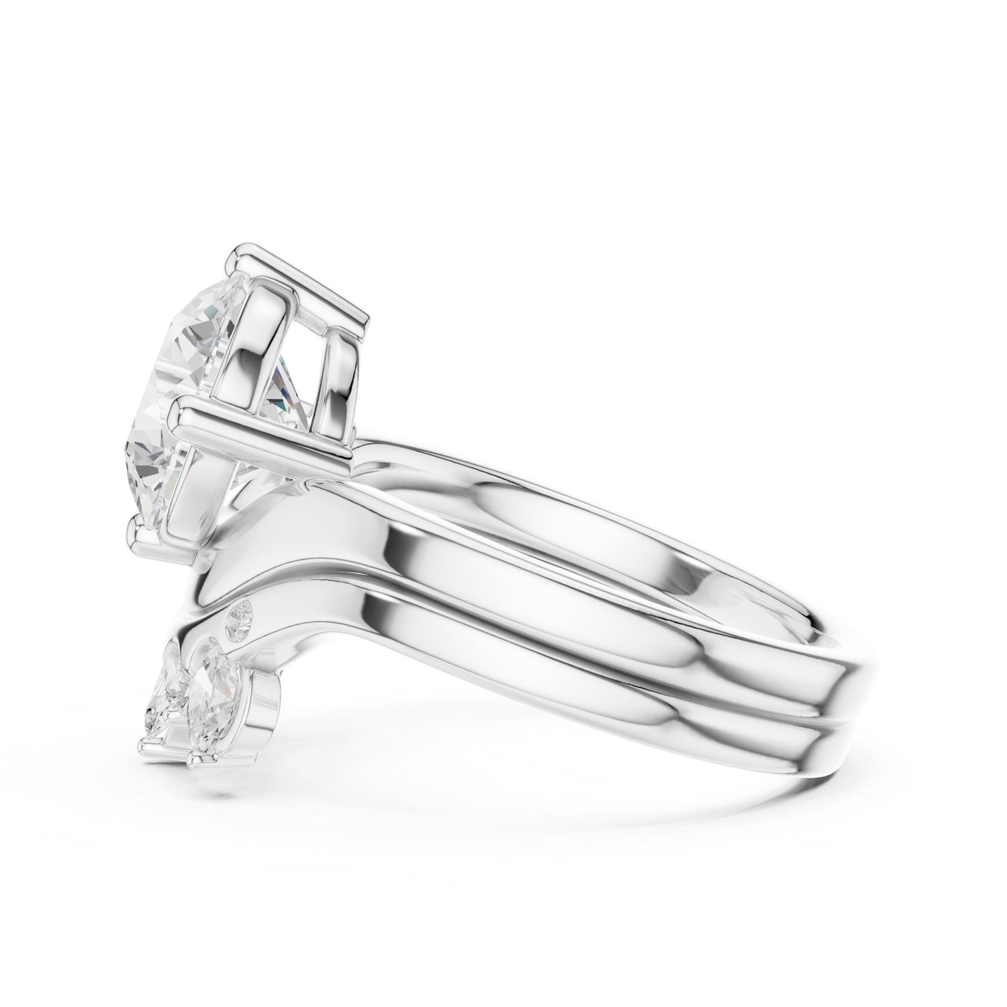 Round Lab Grown Diamond Side-Stone Engagement Ring