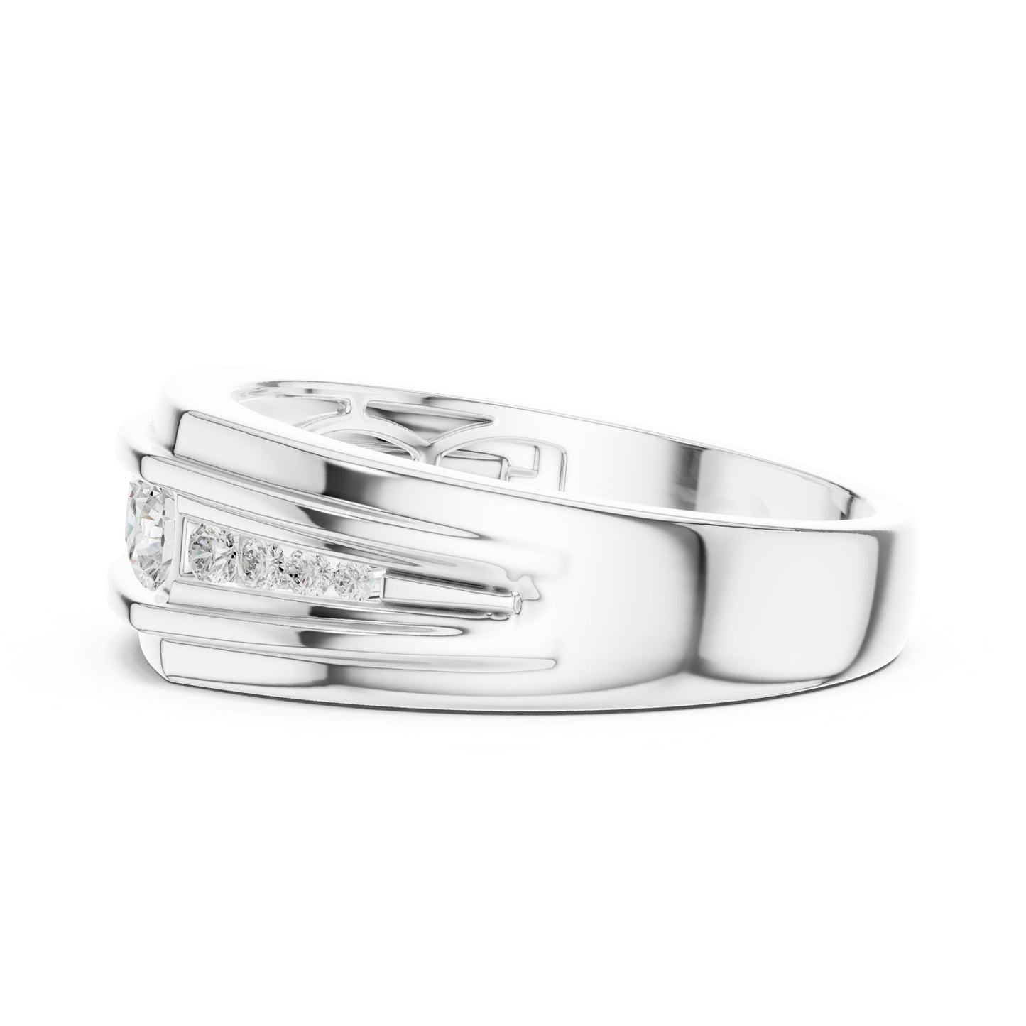 Men's Round Lab Grown Diamond Side-Stone Ring