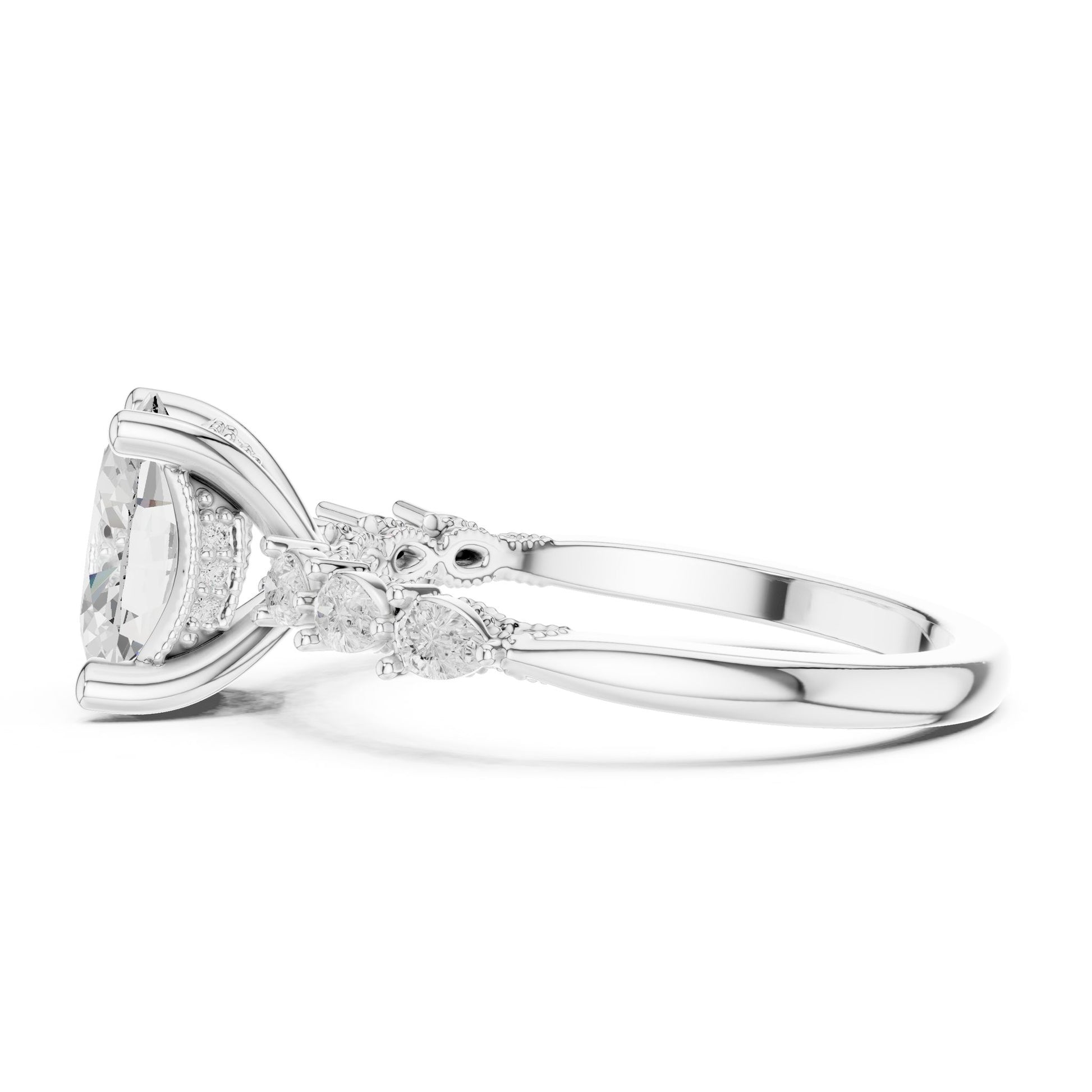 Round Lab Grown Diamond Side-Stone Engagement Ring