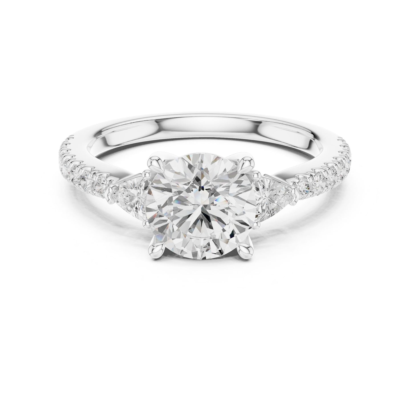 Round Lab Grown Diamond Side-Stone Engagement Ring