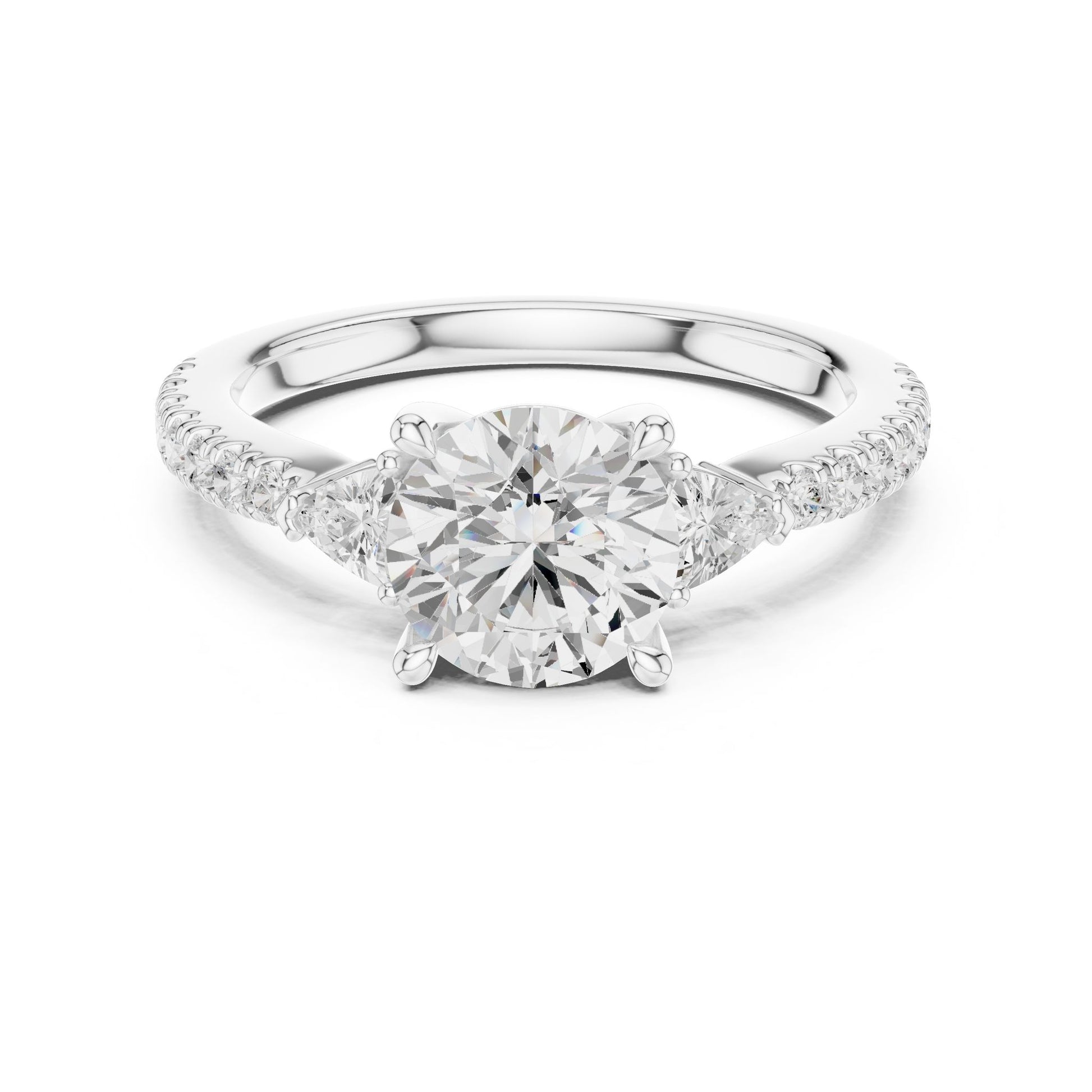 Round Lab Grown Diamond Side-Stone Engagement Ring