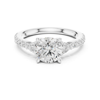 Round Lab Grown Diamond Side-Stone Engagement Ring