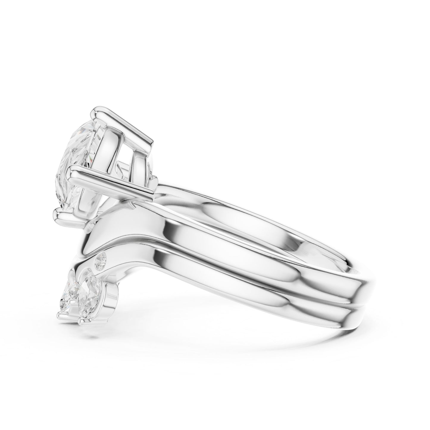 Round Lab Grown Diamond Side-Stone Engagement Ring