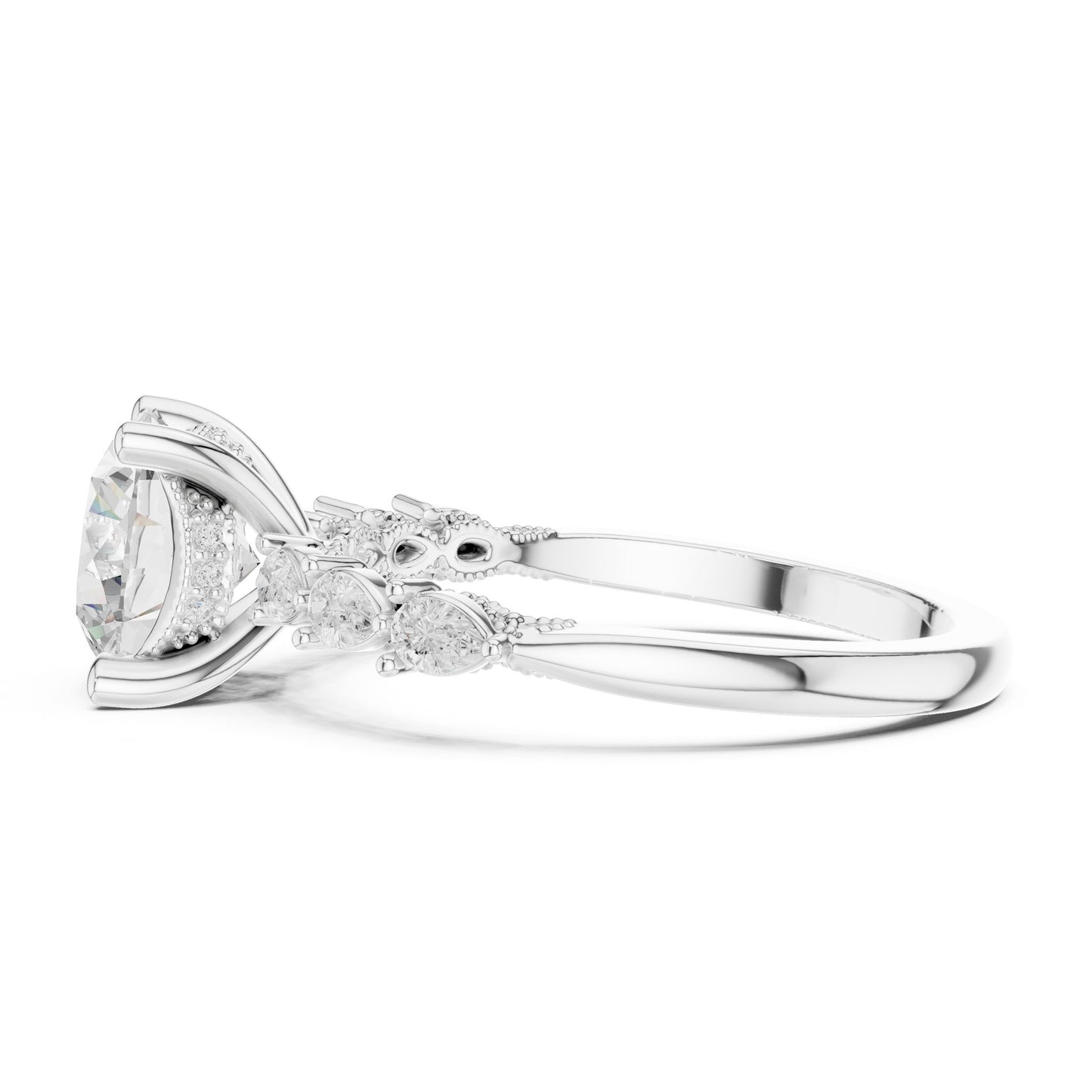 Round Lab Grown Diamond Side-Stone Engagement Ring