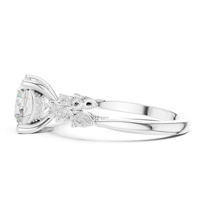 Round Lab Grown Diamond Side-Stone Engagement Ring