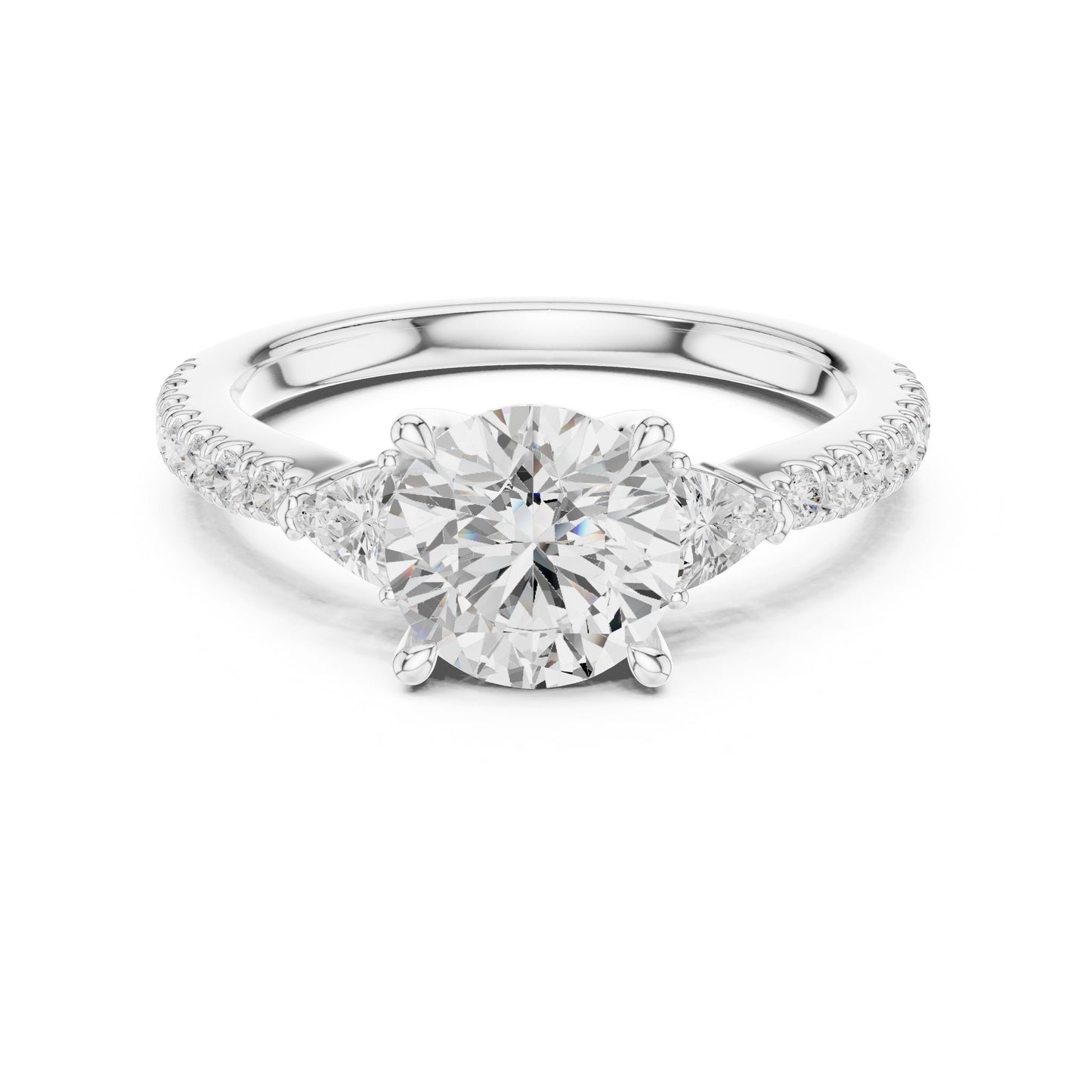 Round Lab Grown Diamond Side-Stone Engagement Ring