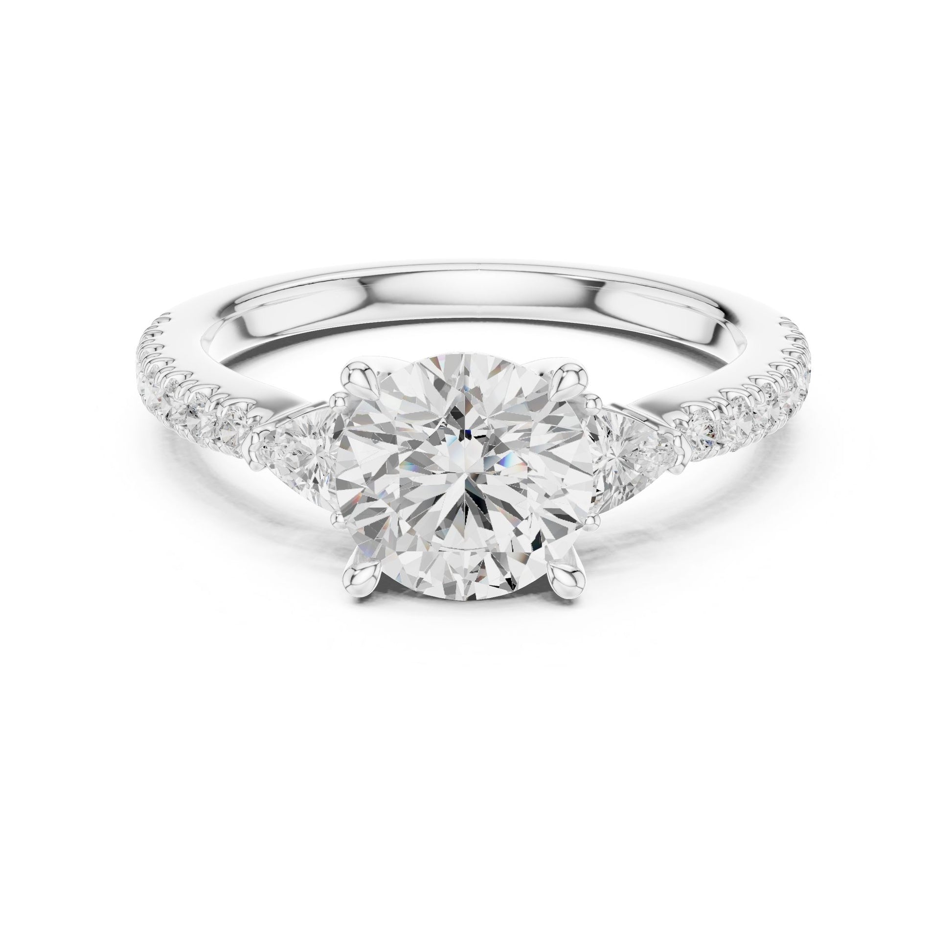 Round Lab Grown Diamond Side-Stone Engagement Ring