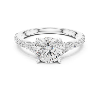 Round Lab Grown Diamond Side-Stone Engagement Ring