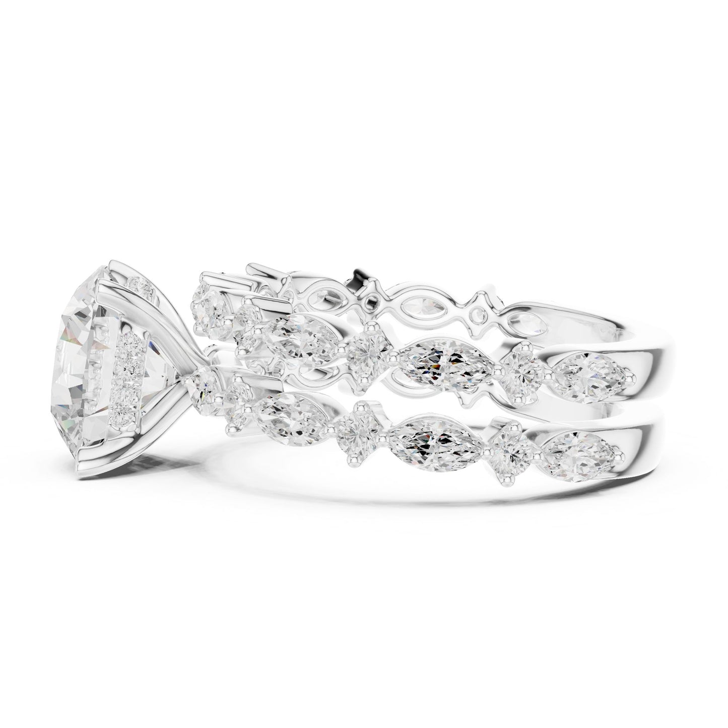 Round Lab Grown Diamond Side-Stone Engagement Ring