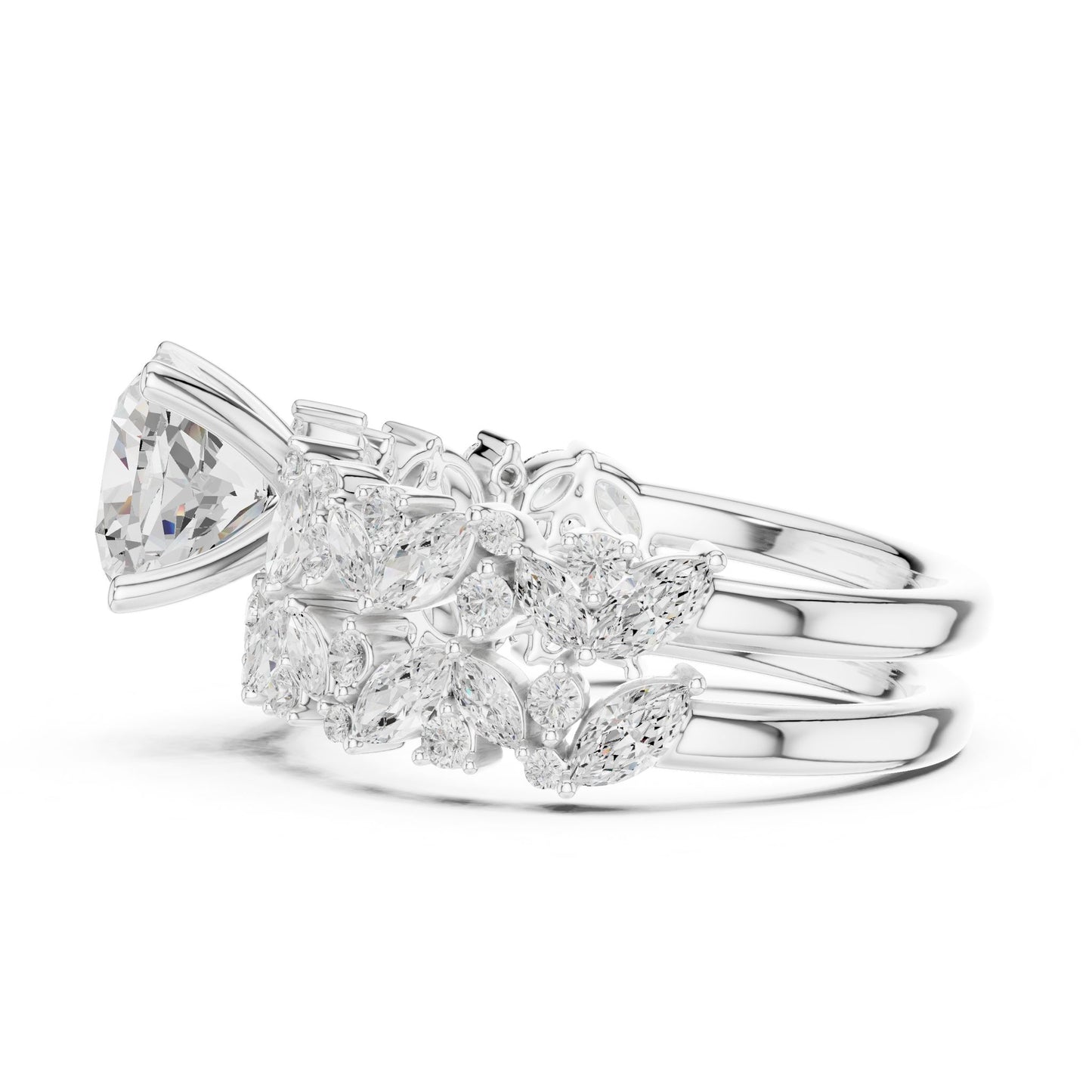 Round Lab Grown Diamond Side-Stone Engagement Ring