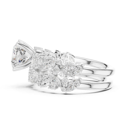 Round Lab Grown Diamond Side-Stone Engagement Ring
