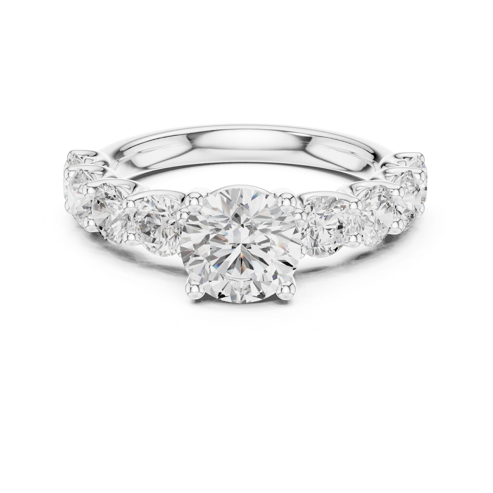 Round Lab Grown Diamond Side-Stone Engagement Ring