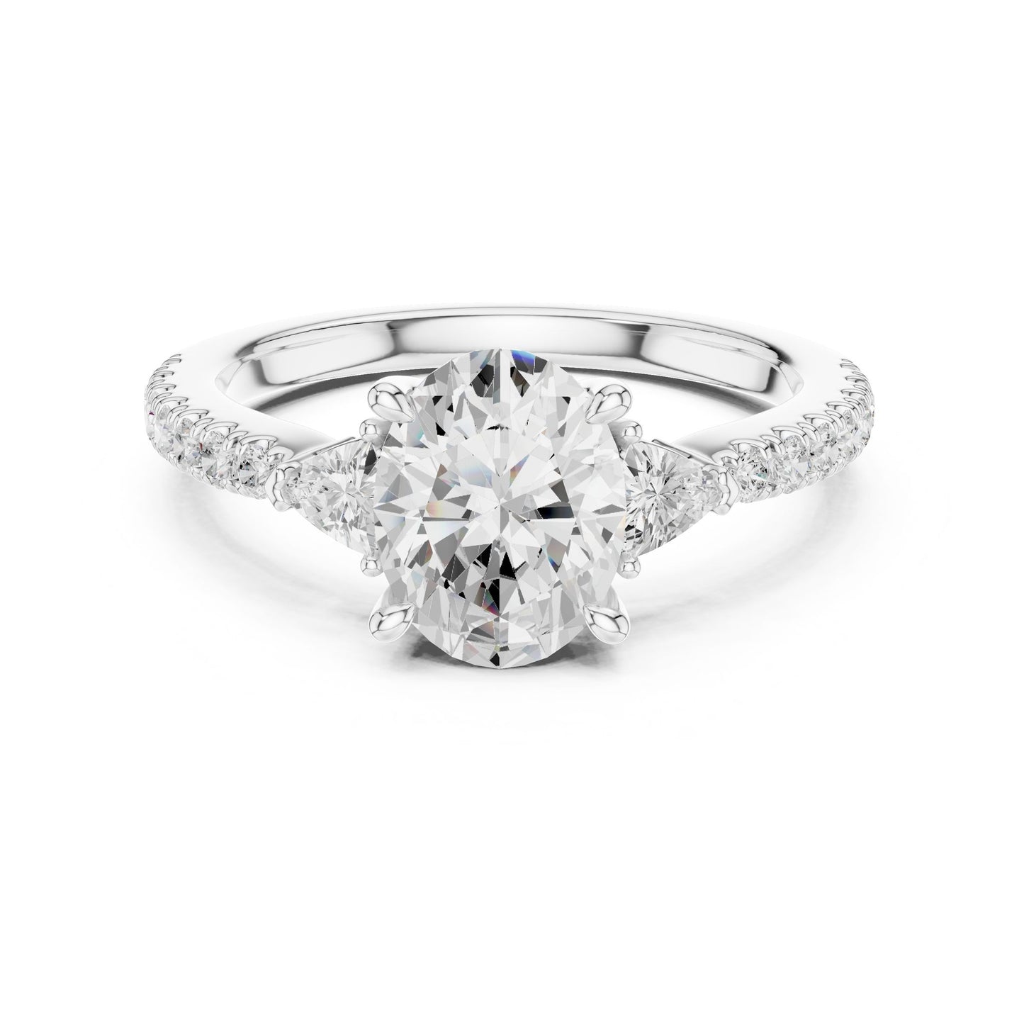 Round Lab Grown Diamond Side-Stone Engagement Ring