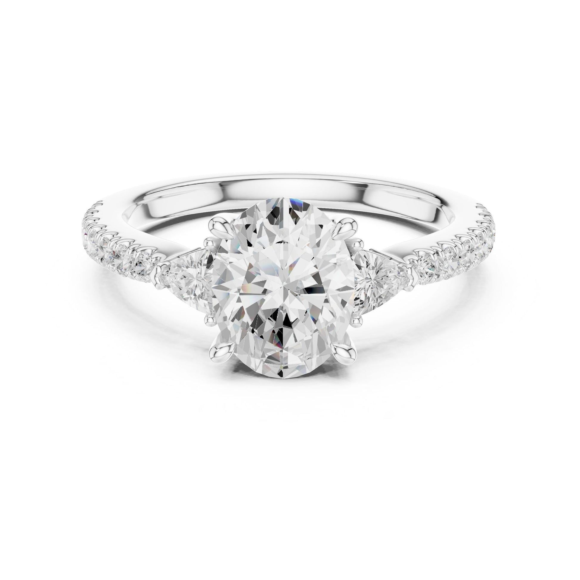 Round Lab Grown Diamond Side-Stone Engagement Ring