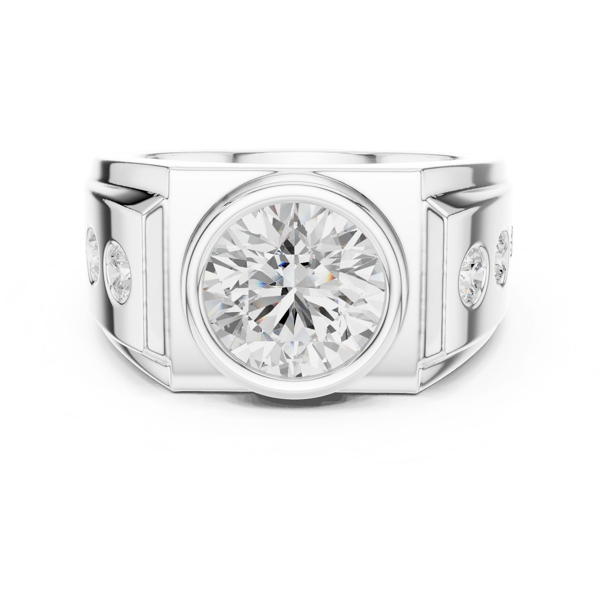 Men's Round Lab Grown Diamond Side-Stone Ring