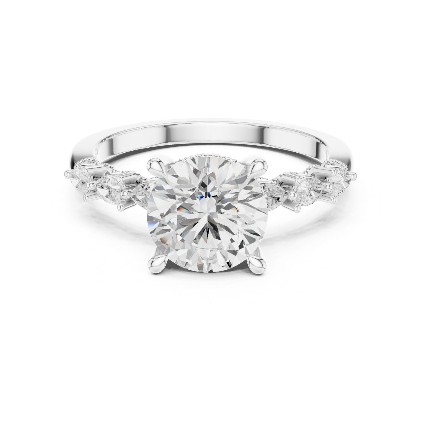Round Lab Grown Diamond Side-Stone Engagement Ring