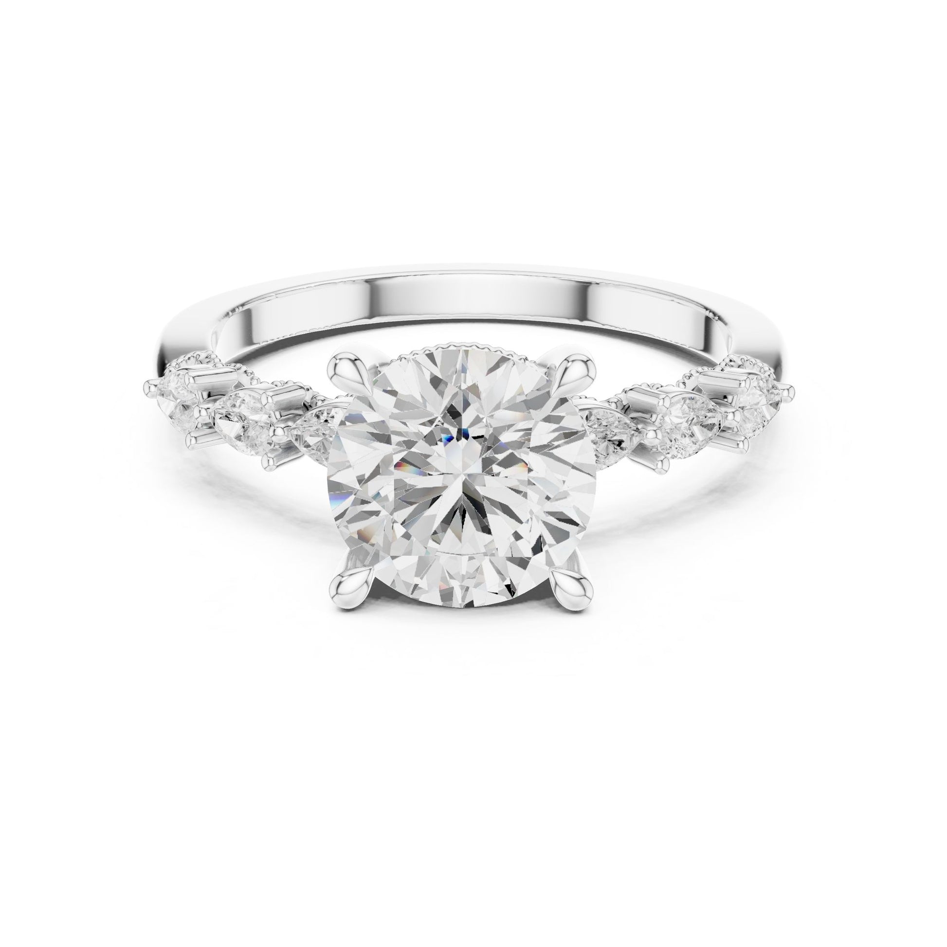 Round Lab Grown Diamond Side-Stone Engagement Ring