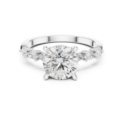 Round Lab Grown Diamond Side-Stone Engagement Ring