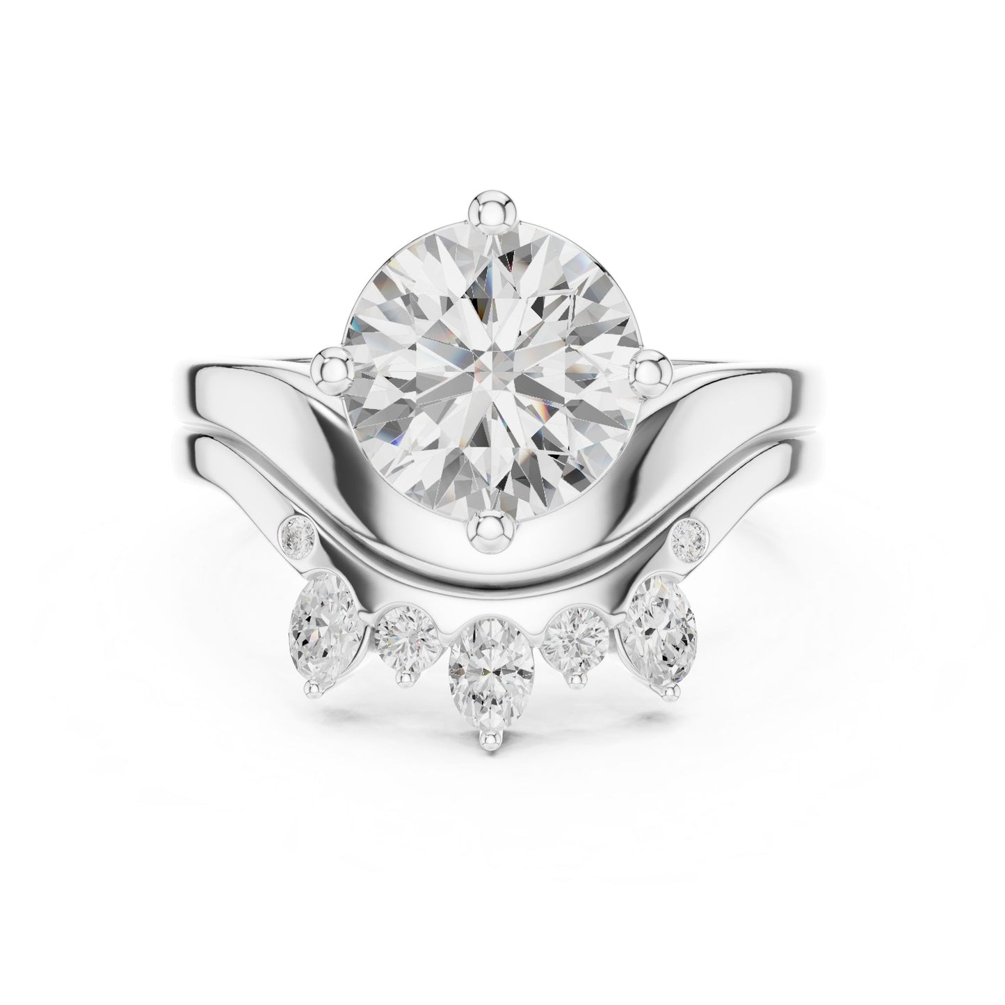 Round Lab Grown Diamond Side-Stone Engagement Ring