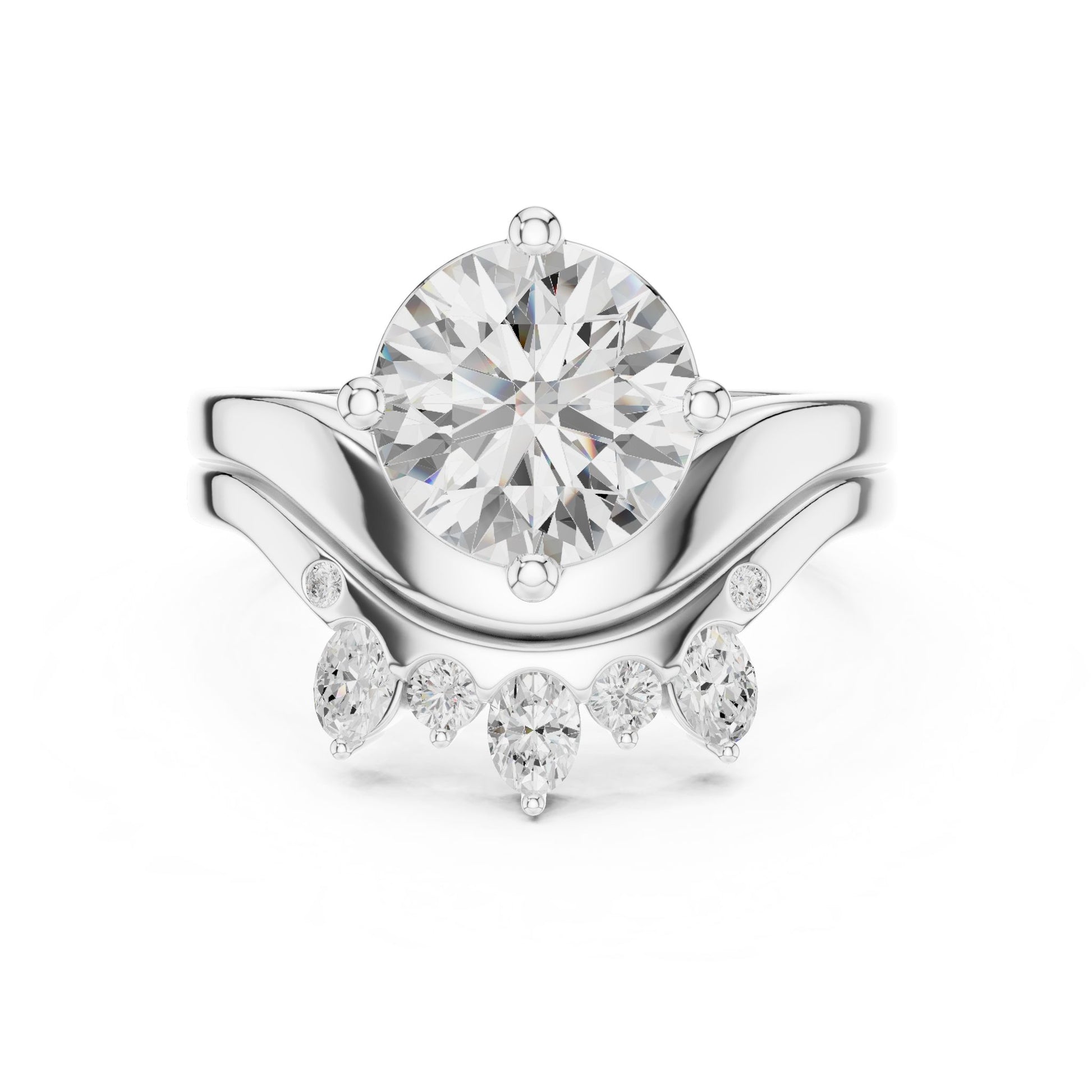 Round Lab Grown Diamond Side-Stone Engagement Ring