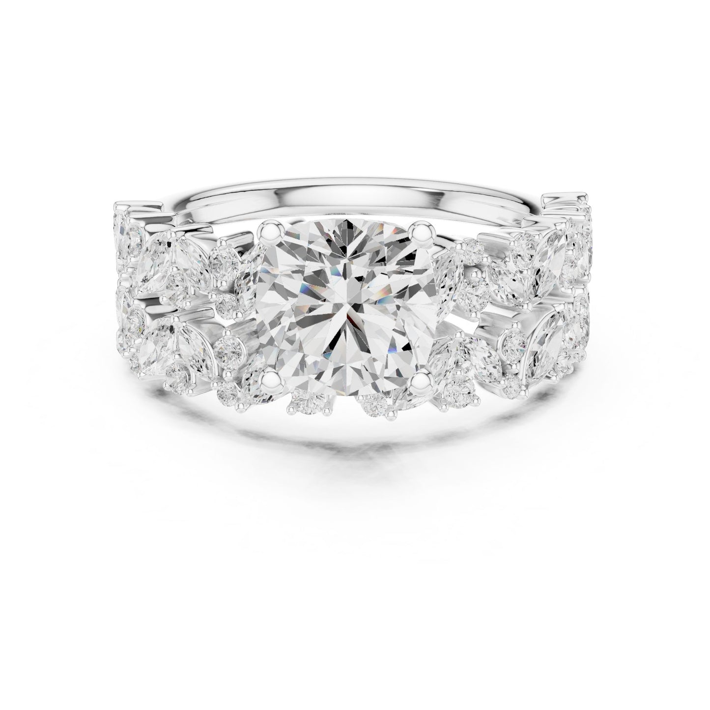 Round Lab Grown Diamond Side-Stone Engagement Ring