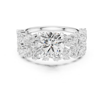 Round Lab Grown Diamond Side-Stone Engagement Ring