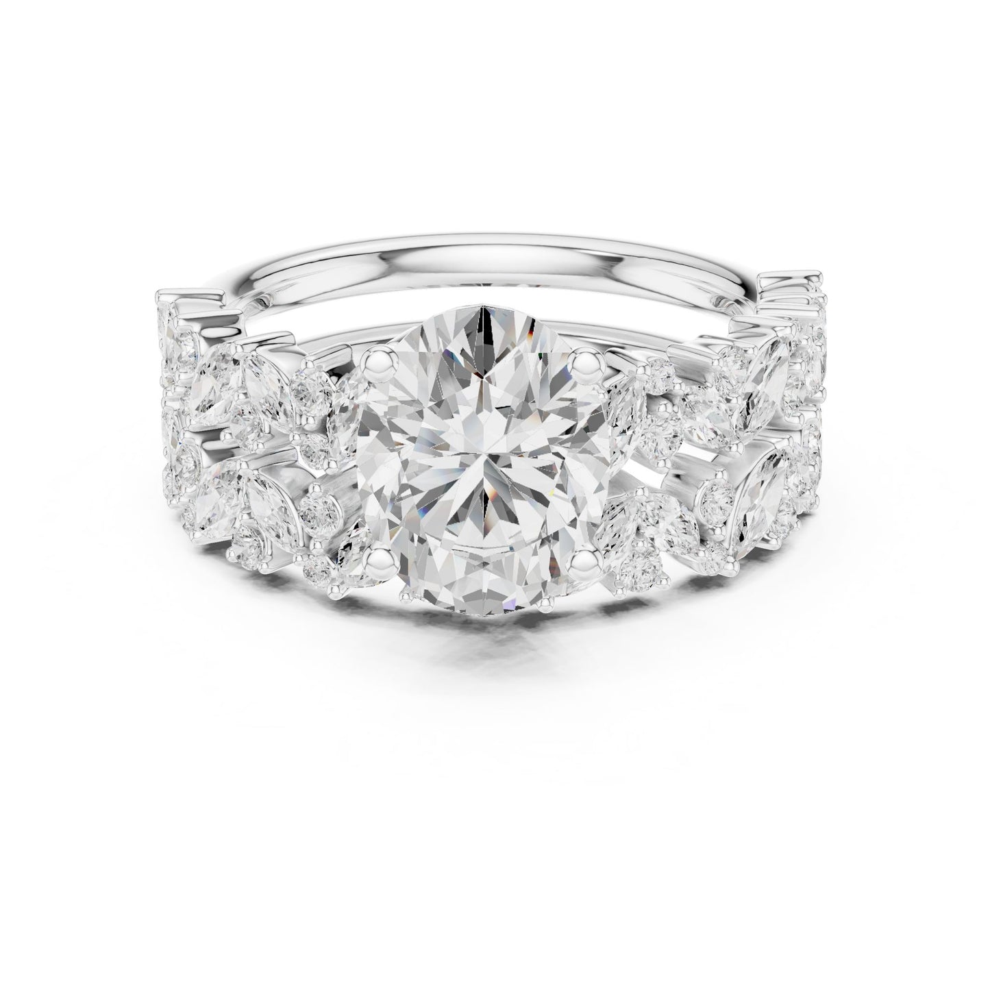 Round Lab Grown Diamond Side-Stone Engagement Ring