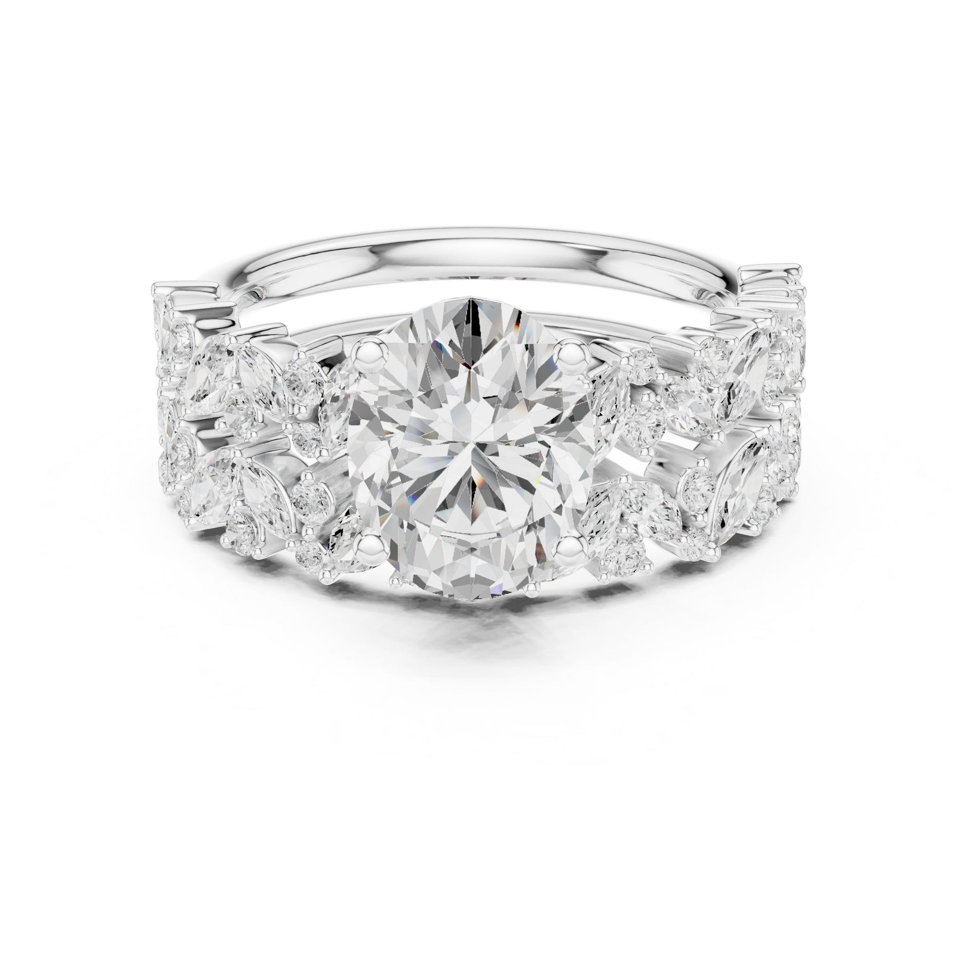Round Lab Grown Diamond Side-Stone Engagement Ring