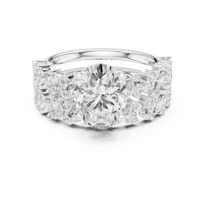 Round Lab Grown Diamond Side-Stone Engagement Ring