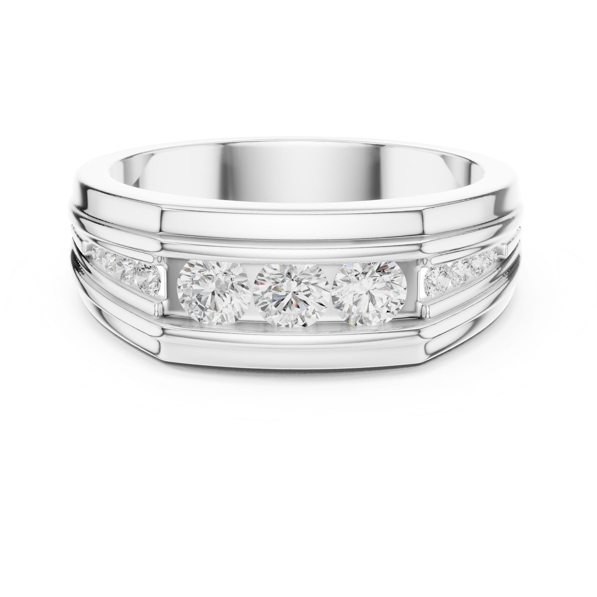 Men's Round Lab Grown Diamond Side-Stone Ring