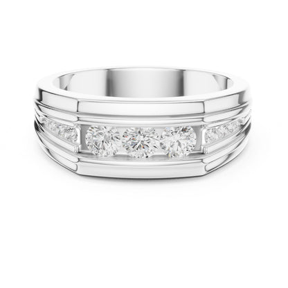 Men's Round Lab Grown Diamond Side-Stone Ring
