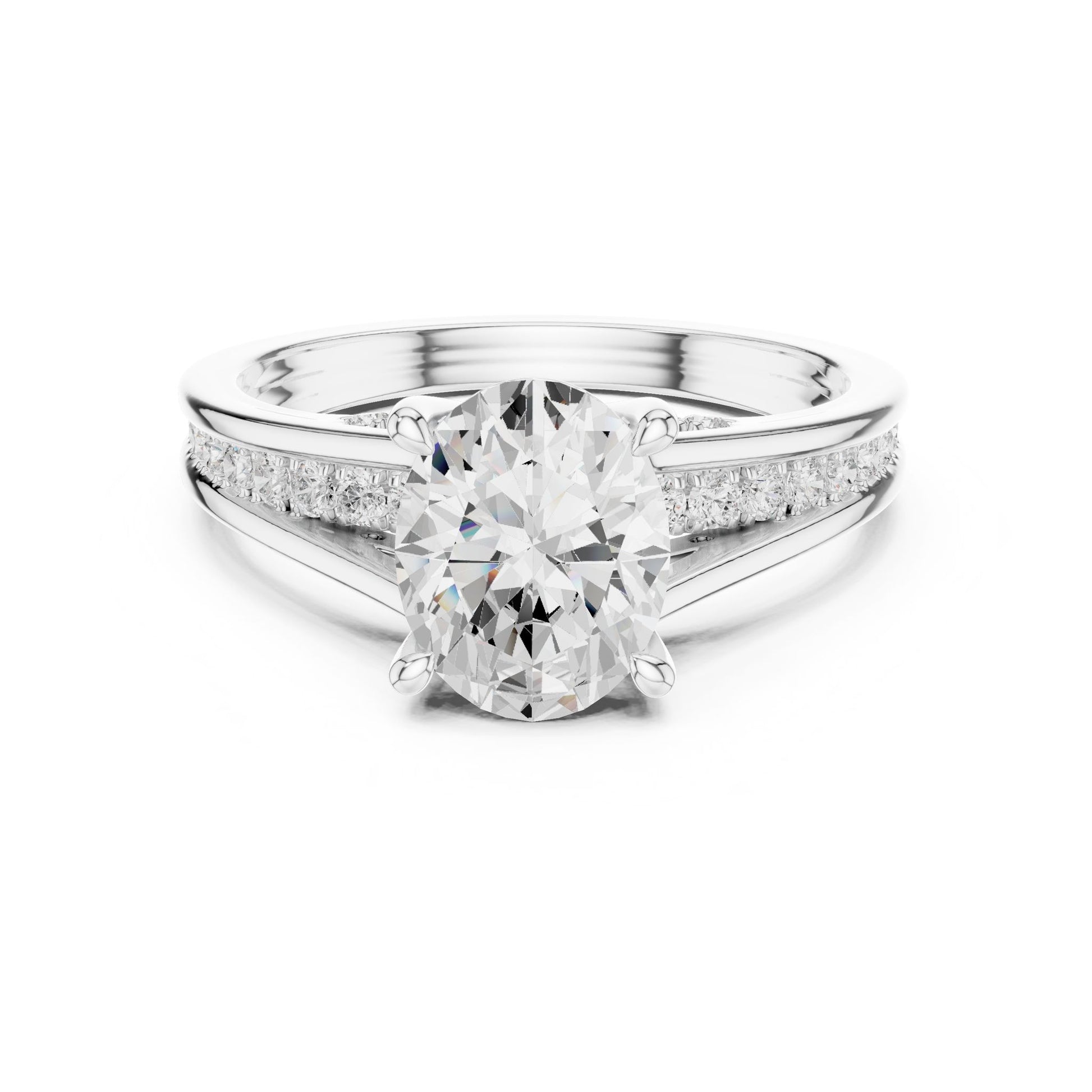 Round Lab Grown Diamond Side-Stone Engagement Ring