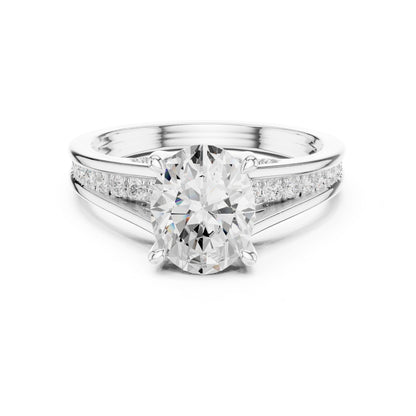 Round Lab Grown Diamond Side-Stone Engagement Ring