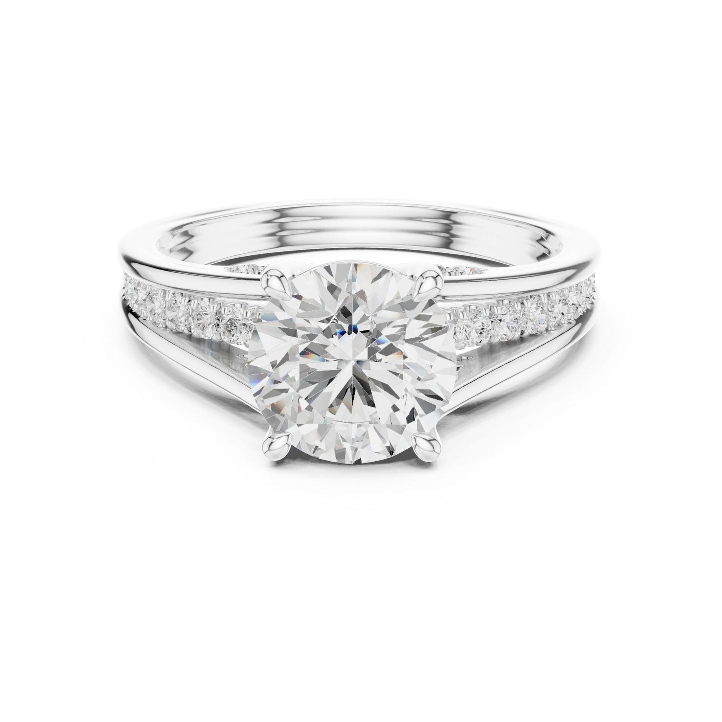 Round Lab Grown Diamond Side-Stone Engagement Ring