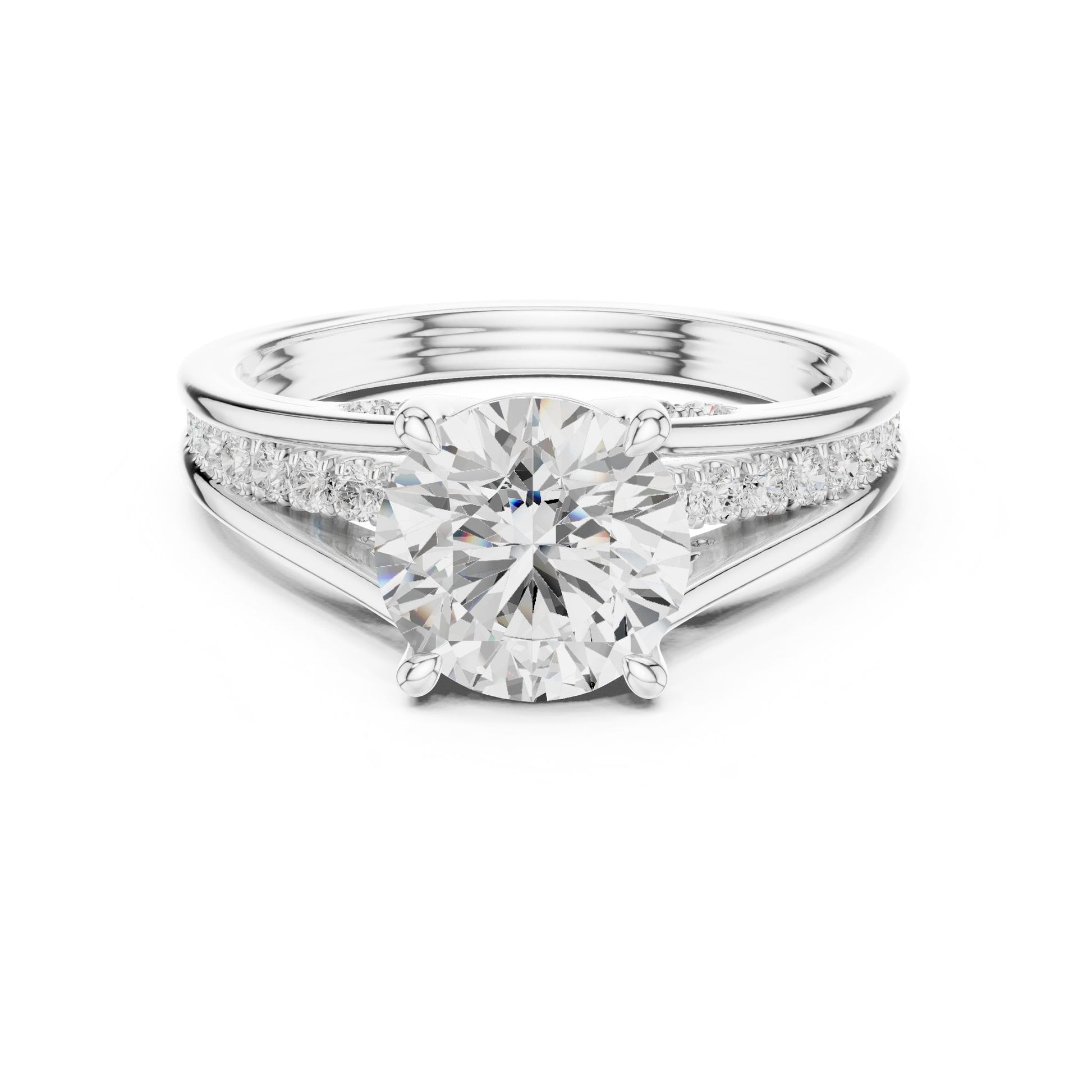 Round Lab Grown Diamond Side-Stone Engagement Ring