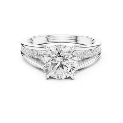 Round Lab Grown Diamond Side-Stone Engagement Ring