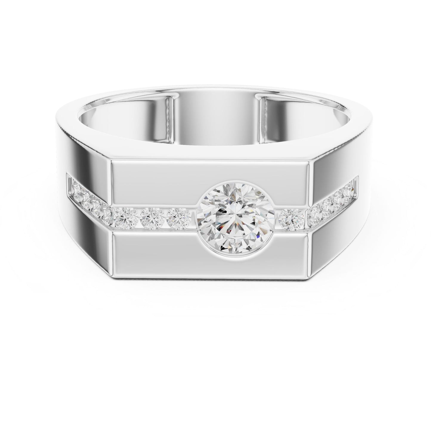 Men's Round Lab Grown Diamond Side-Stone Ring
