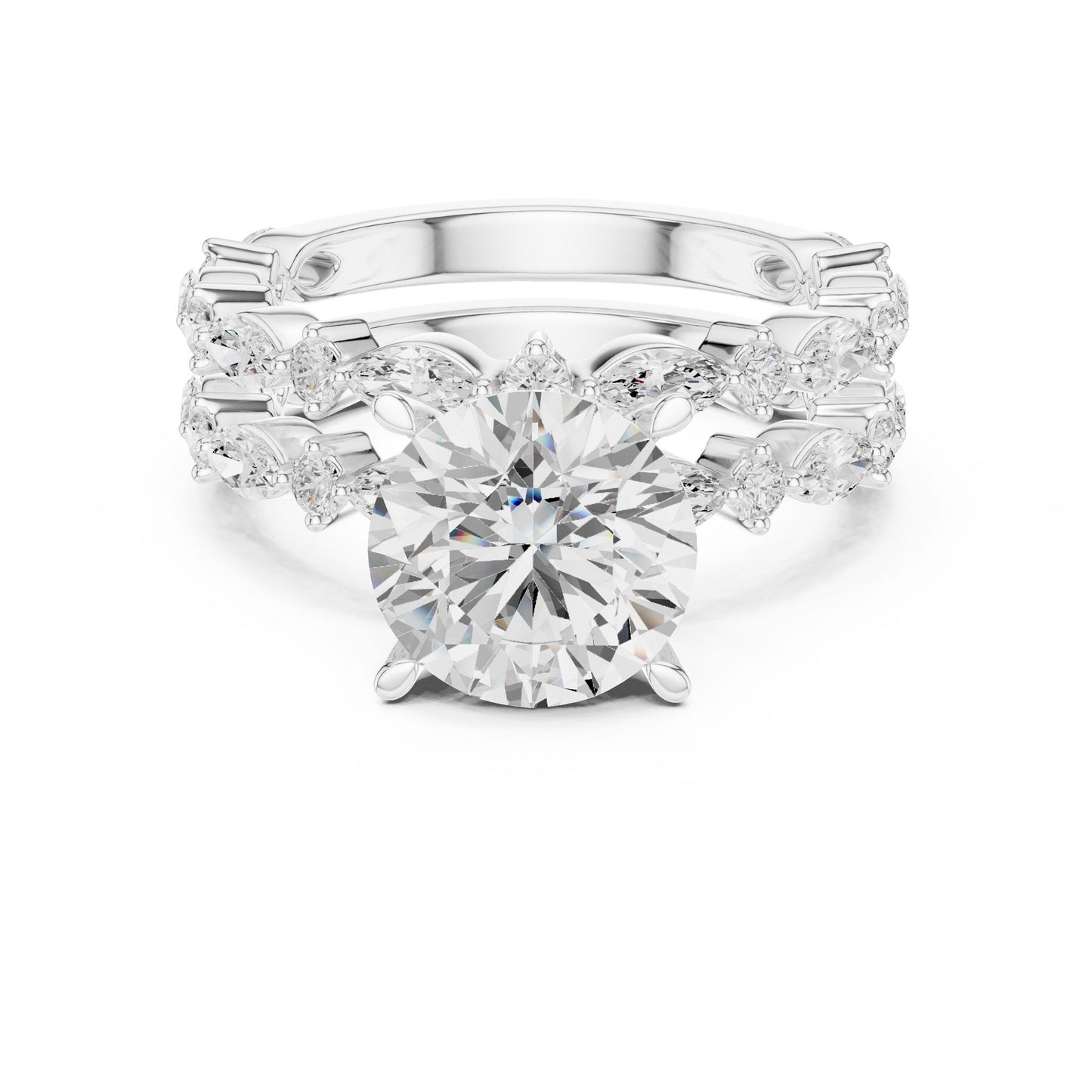 Round Lab Grown Diamond Side-Stone Engagement Ring