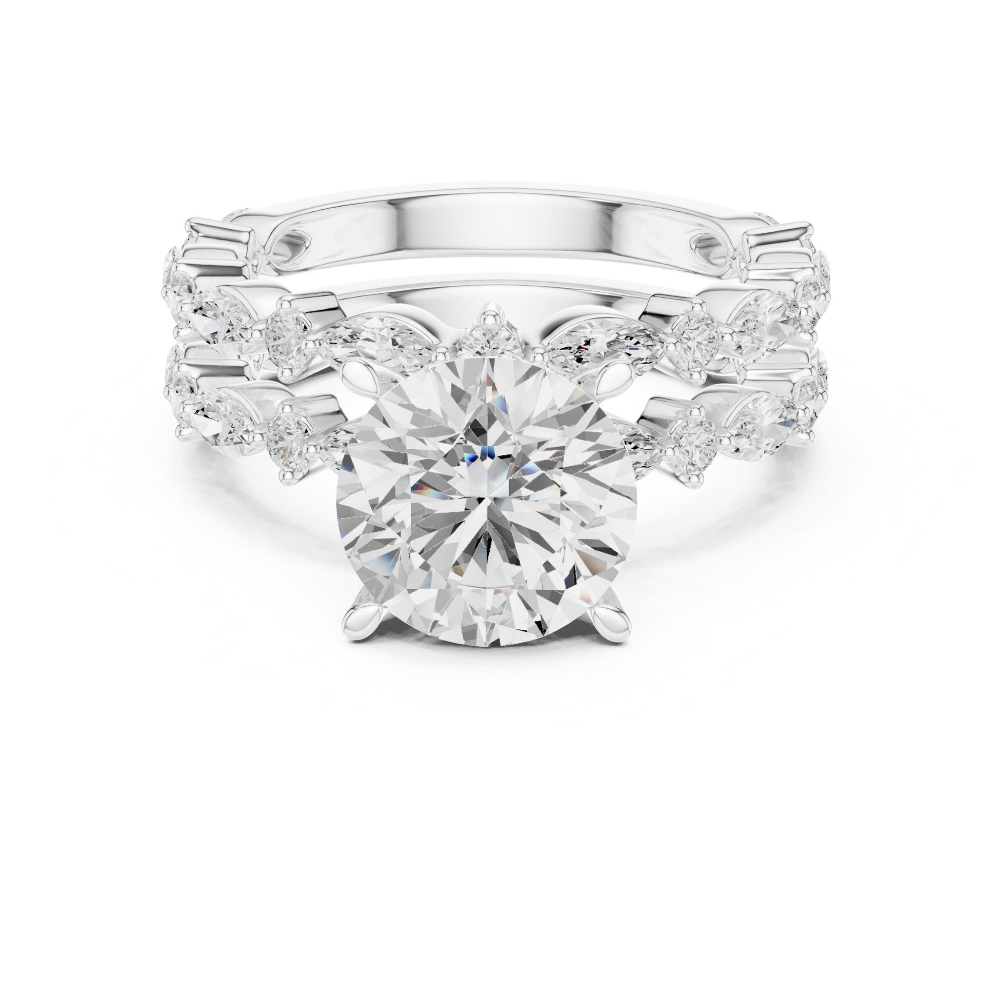 Round Lab Grown Diamond Side-Stone Engagement Ring