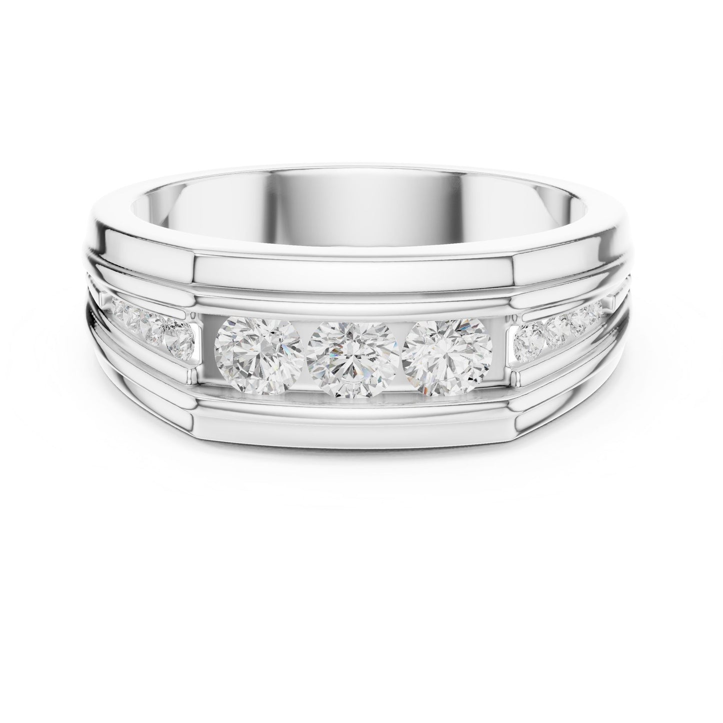 Men's Round Lab Grown Diamond Side-Stone Ring